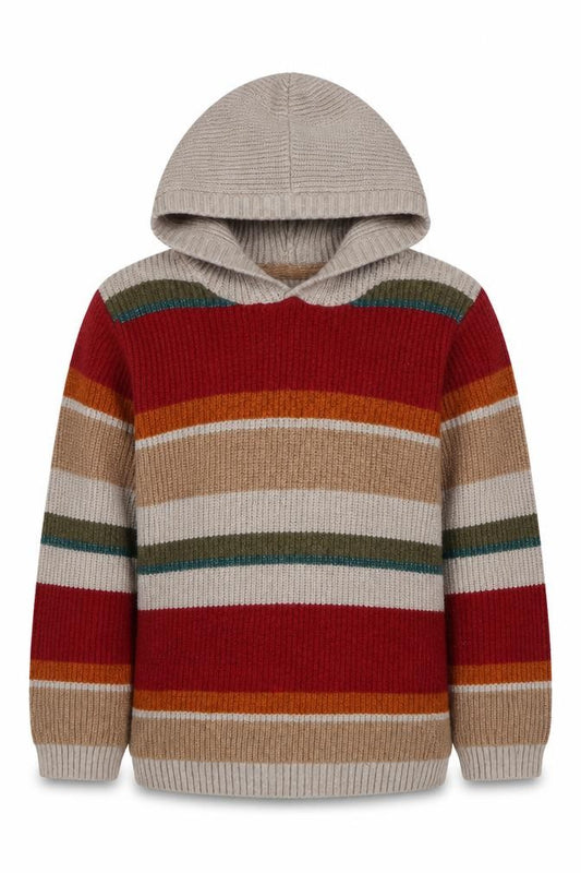 FatFace Boys Multicoloured Striped Hooded Knit Jumper 7-8 Years