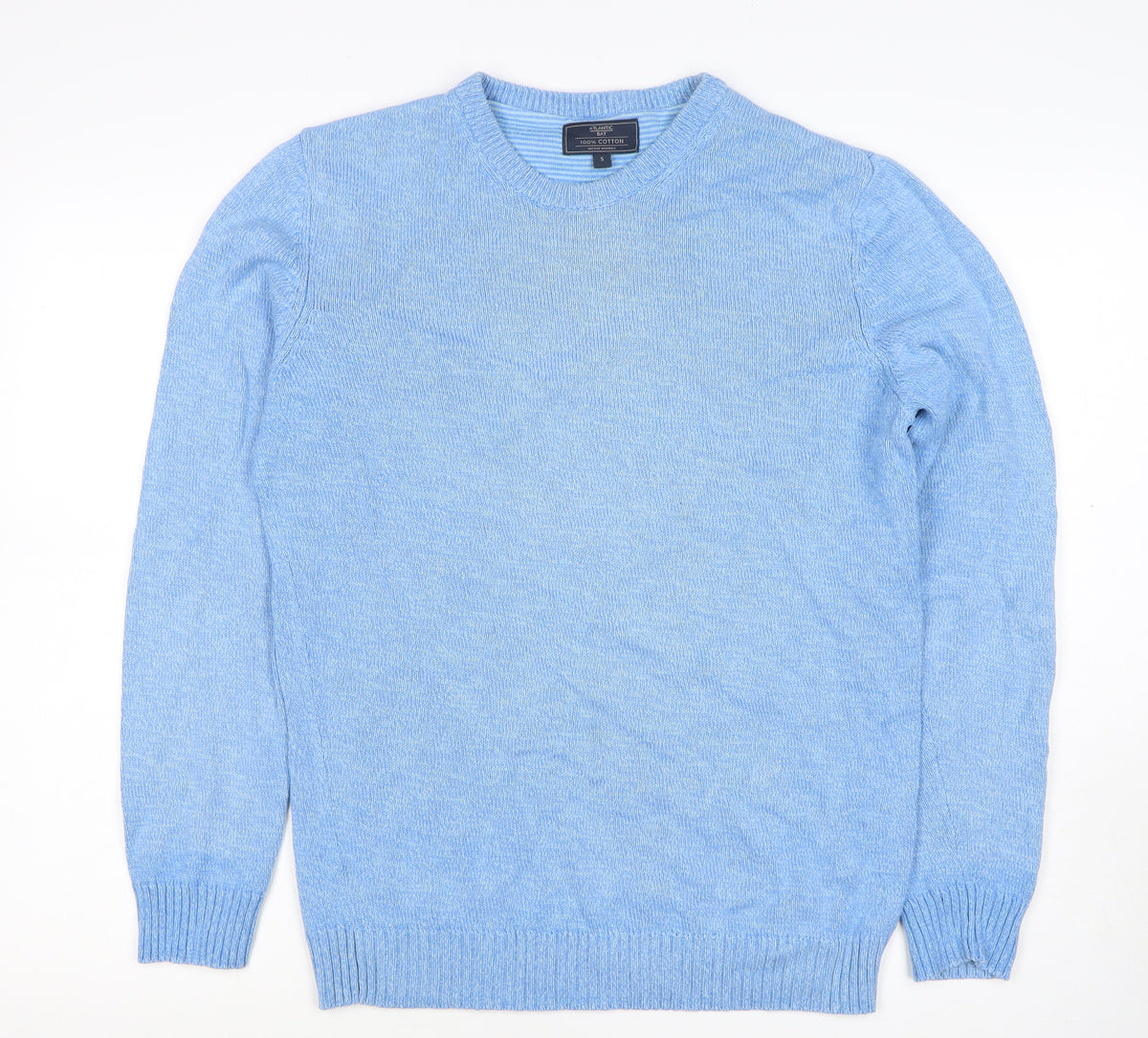 Atlantic Bay Men’s Blue Cotton Crew Neck Pullover Jumper Size S