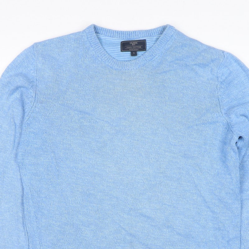 Atlantic Bay Men’s Blue Cotton Crew Neck Pullover Jumper Size S