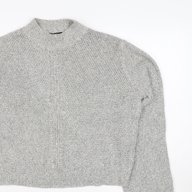 Topshop Women Grey UK 12 Mock Neck Textured Knit Pullover Jumper