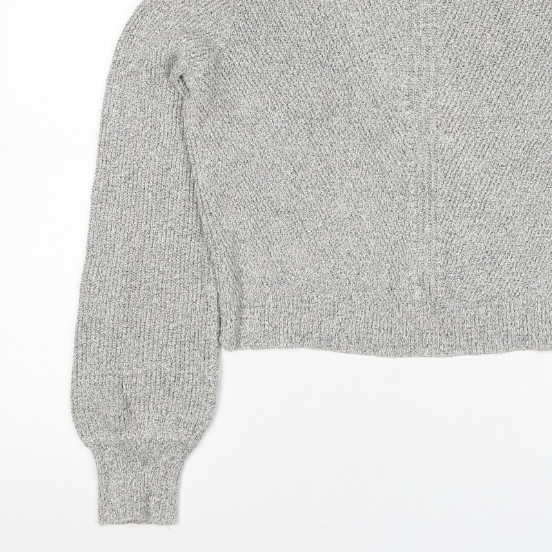 Topshop Women Grey UK 12 Mock Neck Textured Knit Pullover Jumper