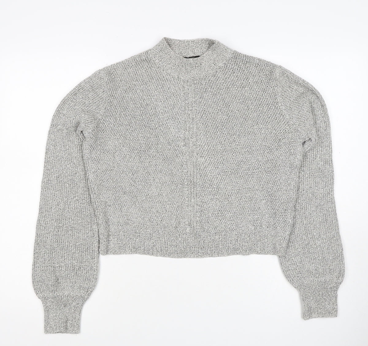 Topshop Women Grey UK 12 Mock Neck Textured Knit Pullover Jumper