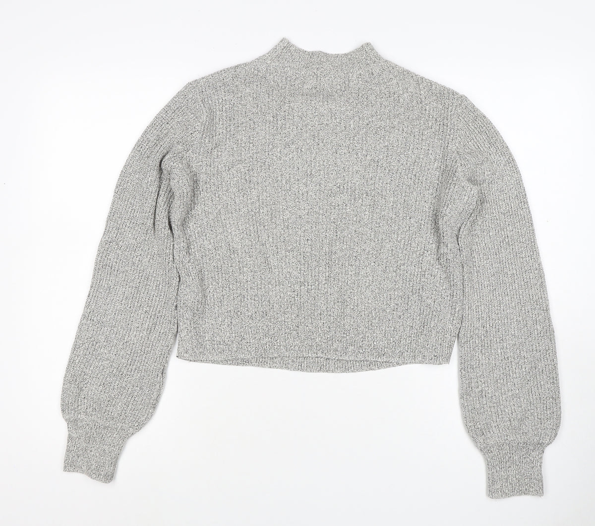 Topshop Women Grey UK 12 Mock Neck Textured Knit Pullover Jumper