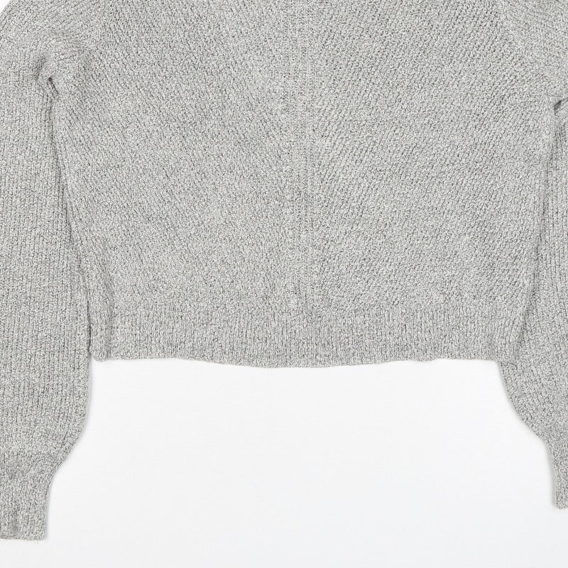 Topshop Women Grey UK 12 Mock Neck Textured Knit Pullover Jumper