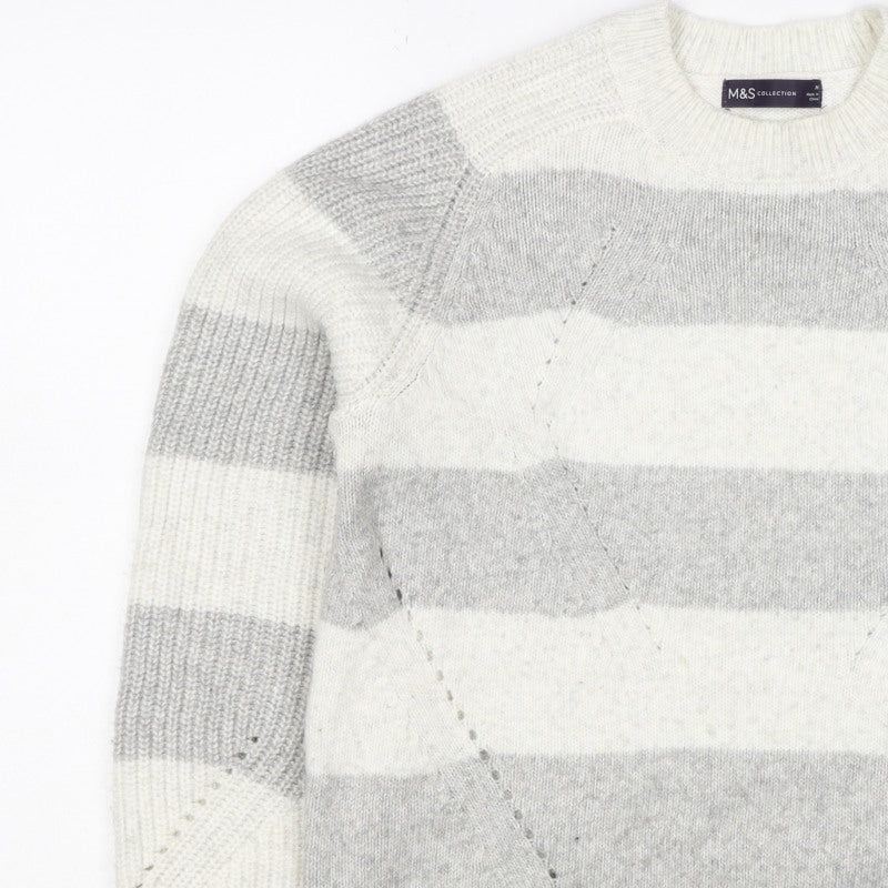 Marks & Spencer Women’s Grey White Stripe Chunky Knit Jumper M