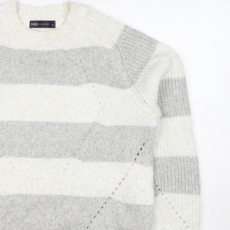 Marks & Spencer Women’s Grey White Stripe Chunky Knit Jumper M