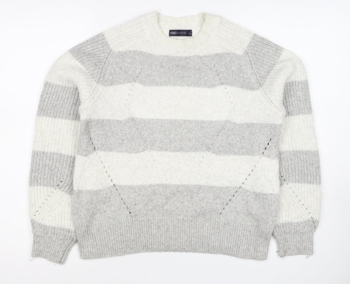 Marks & Spencer Women’s Grey White Stripe Chunky Knit Jumper M