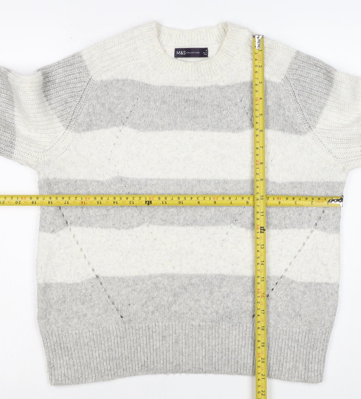 Marks & Spencer Women’s Grey White Stripe Chunky Knit Jumper M