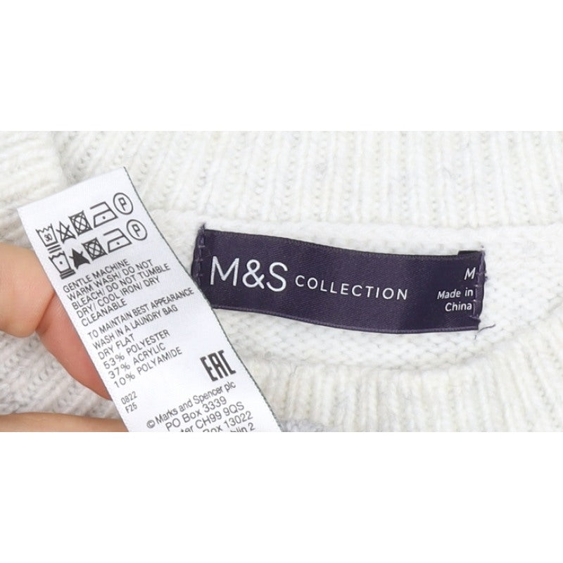 Marks & Spencer Women’s Grey White Stripe Chunky Knit Jumper M