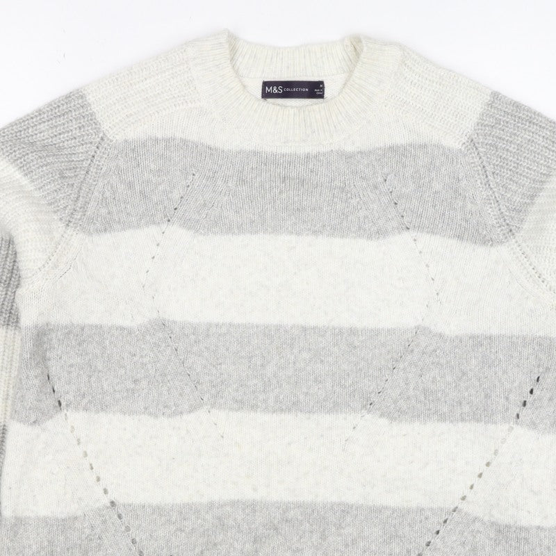 Marks & Spencer Women’s Grey White Stripe Chunky Knit Jumper M