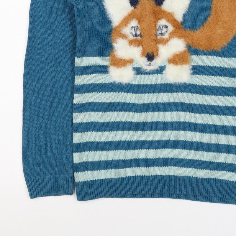 FatFace Boys Blue Fox Striped Knit Jumper 11-12 Years