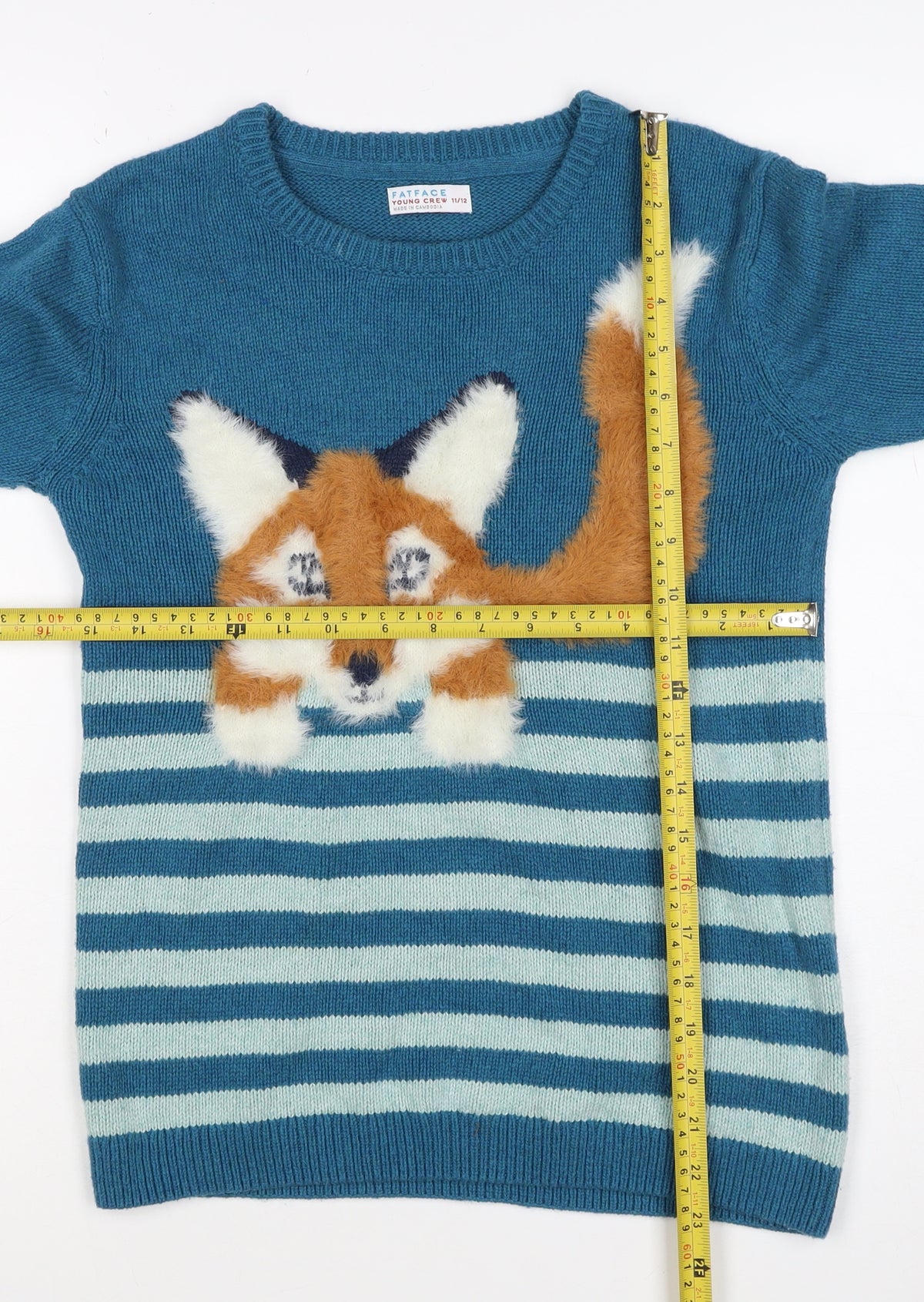 FatFace Boys Blue Fox Striped Knit Jumper 11-12 Years