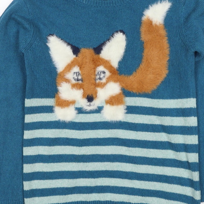 FatFace Boys Blue Fox Striped Knit Jumper 11-12 Years