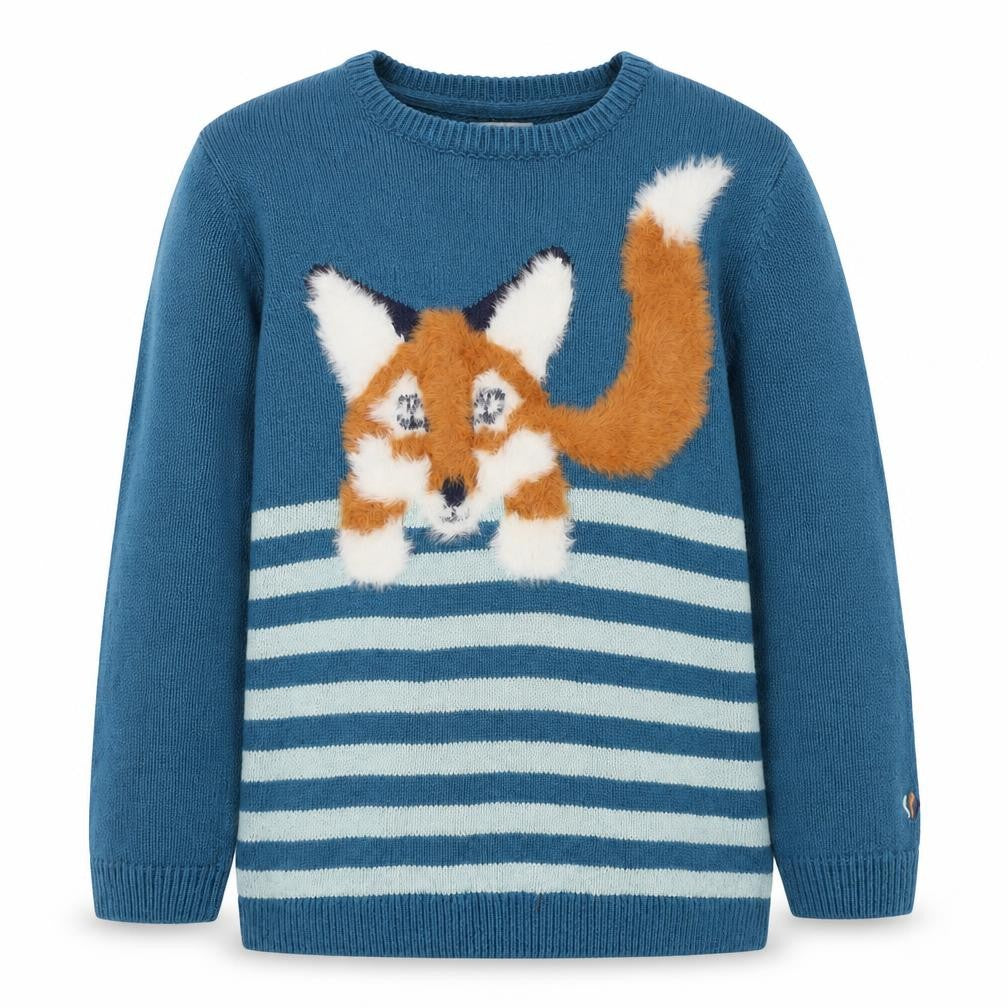 FatFace Boys Blue Fox Striped Knit Jumper 11-12 Years