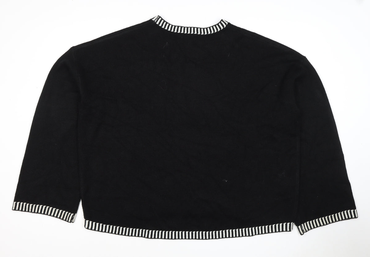 PrettyLittleThing Women’s Black White Trim Knit Jumper L Pullover
