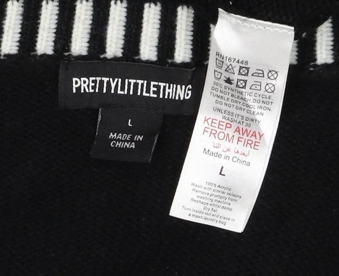 PrettyLittleThing Women’s Black White Trim Knit Jumper L Pullover