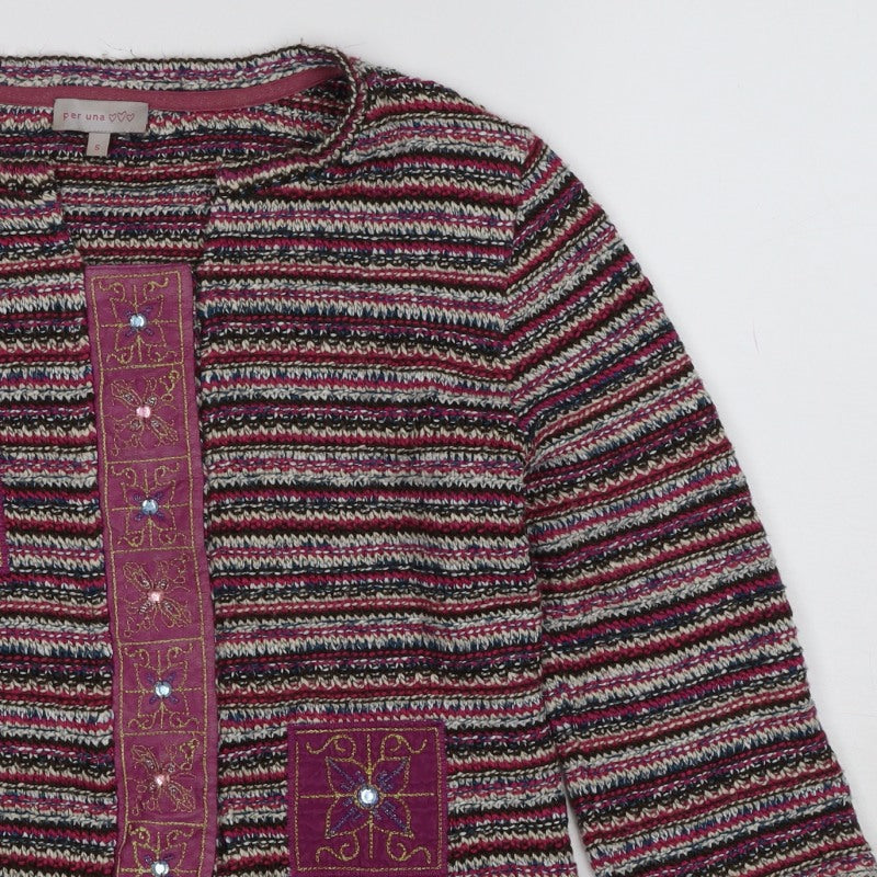 Per Una Women Multicoloured S Open Knit Embroidered Cardigan