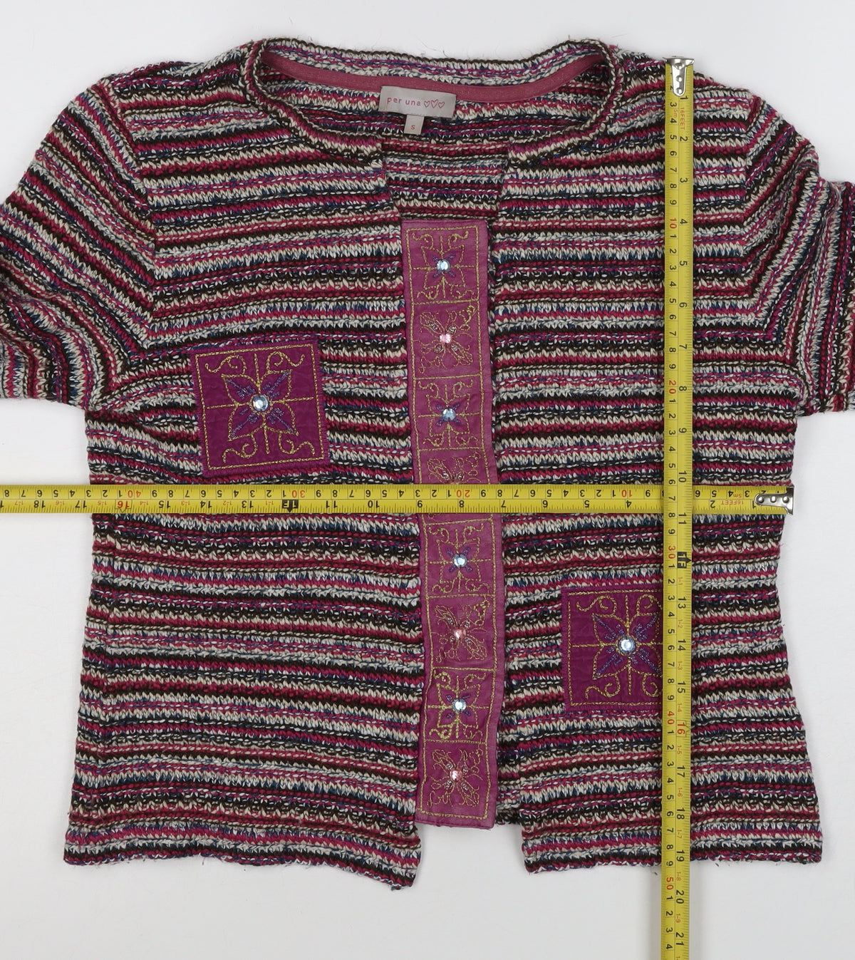 Per Una Women Multicoloured S Open Knit Embroidered Cardigan