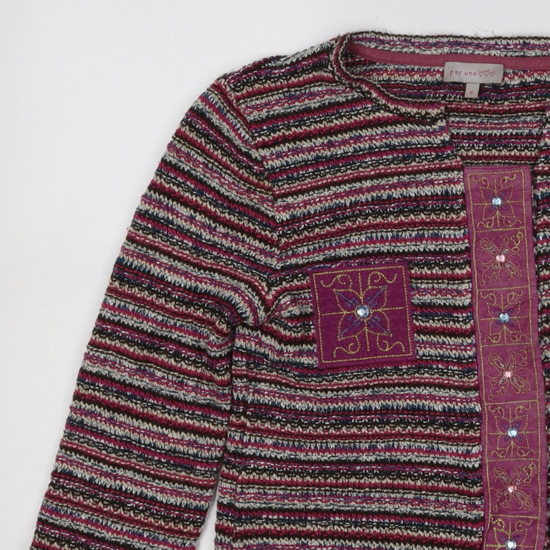 Per Una Women Multicoloured S Open Knit Embroidered Cardigan