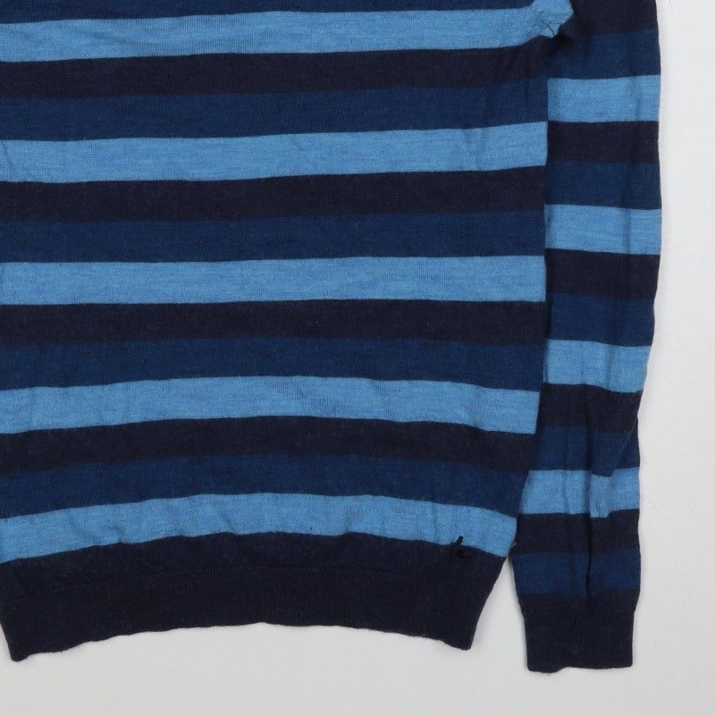 Jack Wills Men’s Blue Striped Merino Wool Crew Neck Jumper Medium