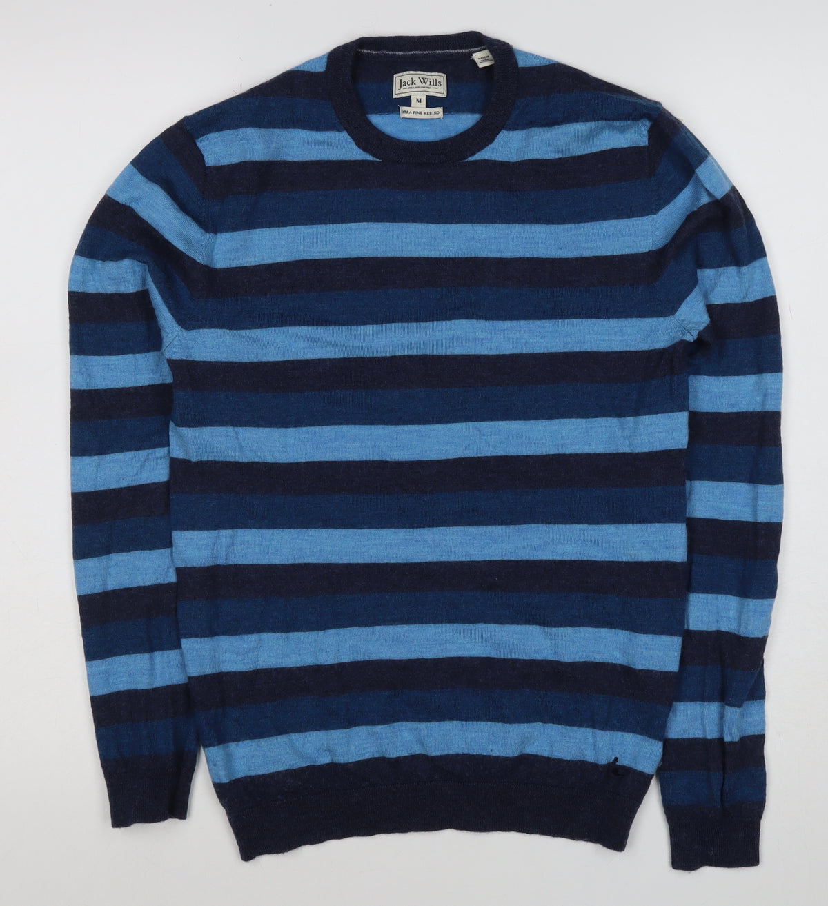 Jack Wills Men’s Blue Striped Merino Wool Crew Neck Jumper Medium