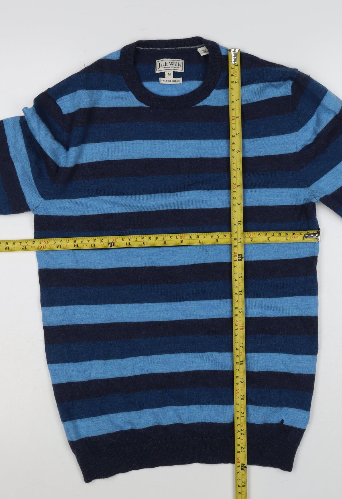 Jack Wills Men’s Blue Striped Merino Wool Crew Neck Jumper Medium