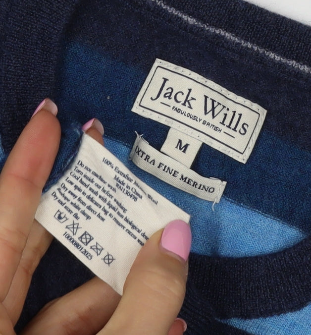 Jack Wills Men’s Blue Striped Merino Wool Crew Neck Jumper Medium