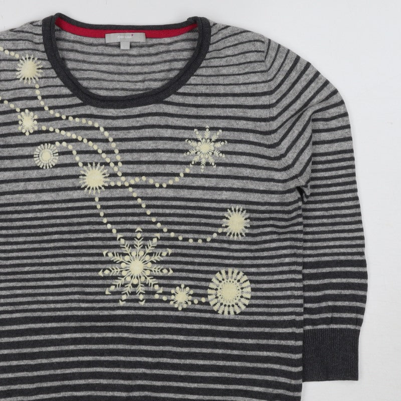 Per Una Women Grey Stripe Snowflake Jumper Size 10 Knit Christmas