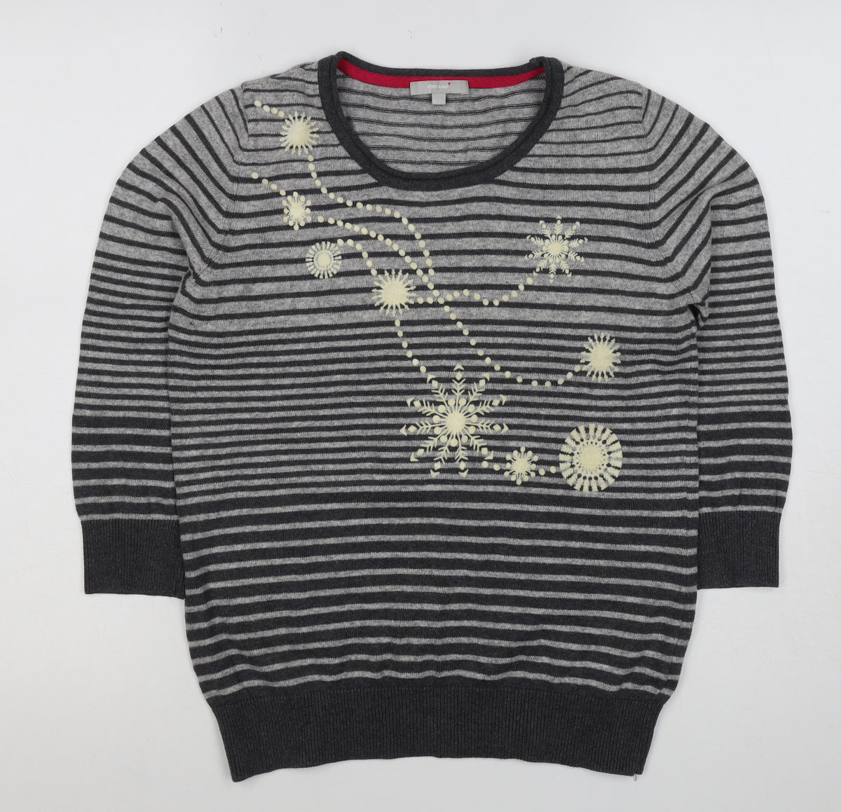 Per Una Women Grey Stripe Snowflake Jumper Size 10 Knit Christmas
