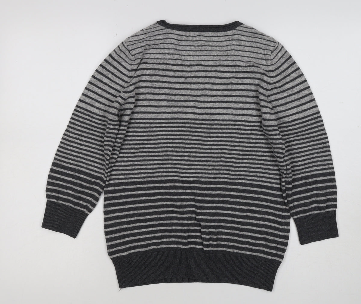 Per Una Women Grey Stripe Snowflake Jumper Size 10 Knit Christmas