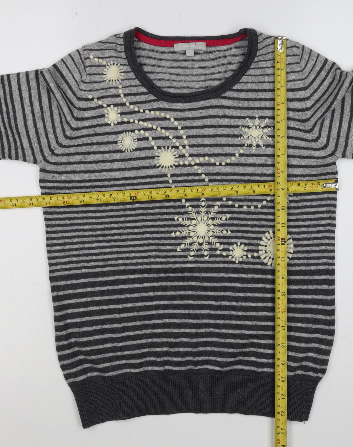 Per Una Women Grey Stripe Snowflake Jumper Size 10 Knit Christmas