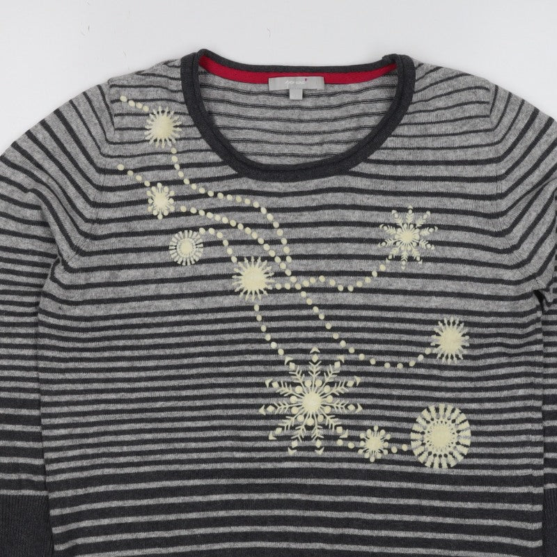 Per Una Women Grey Stripe Snowflake Jumper Size 10 Knit Christmas