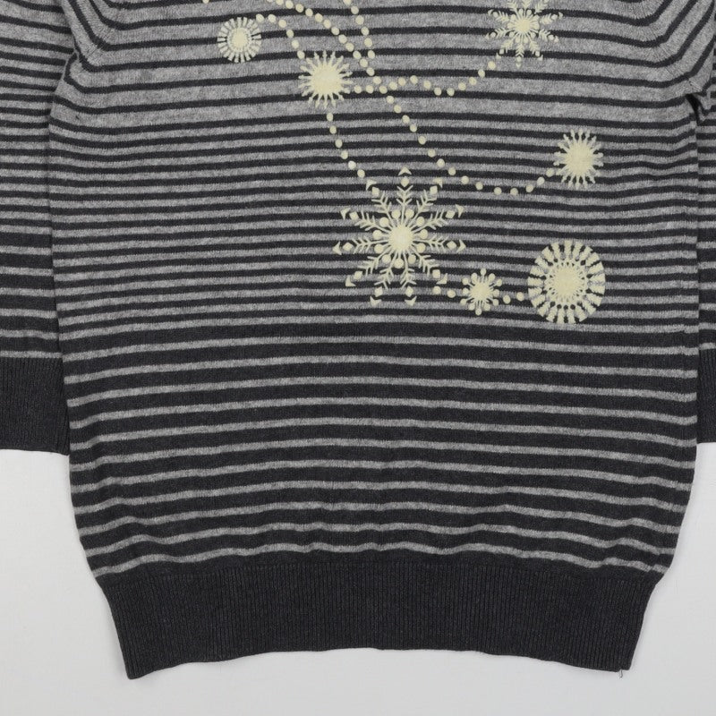 Per Una Women Grey Stripe Snowflake Jumper Size 10 Knit Christmas