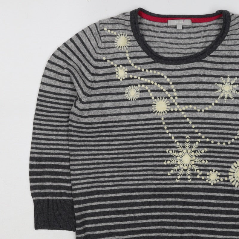 Per Una Women Grey Stripe Snowflake Jumper Size 10 Knit Christmas