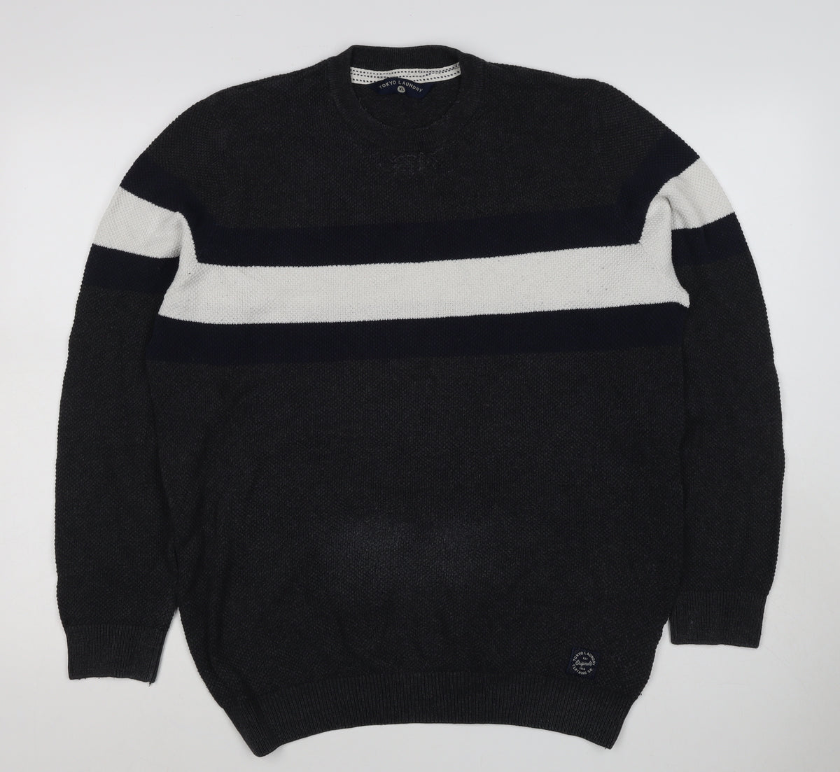 Tokyo Laundry Men’s Black White Stripe Knit Crew Neck Jumper XL
