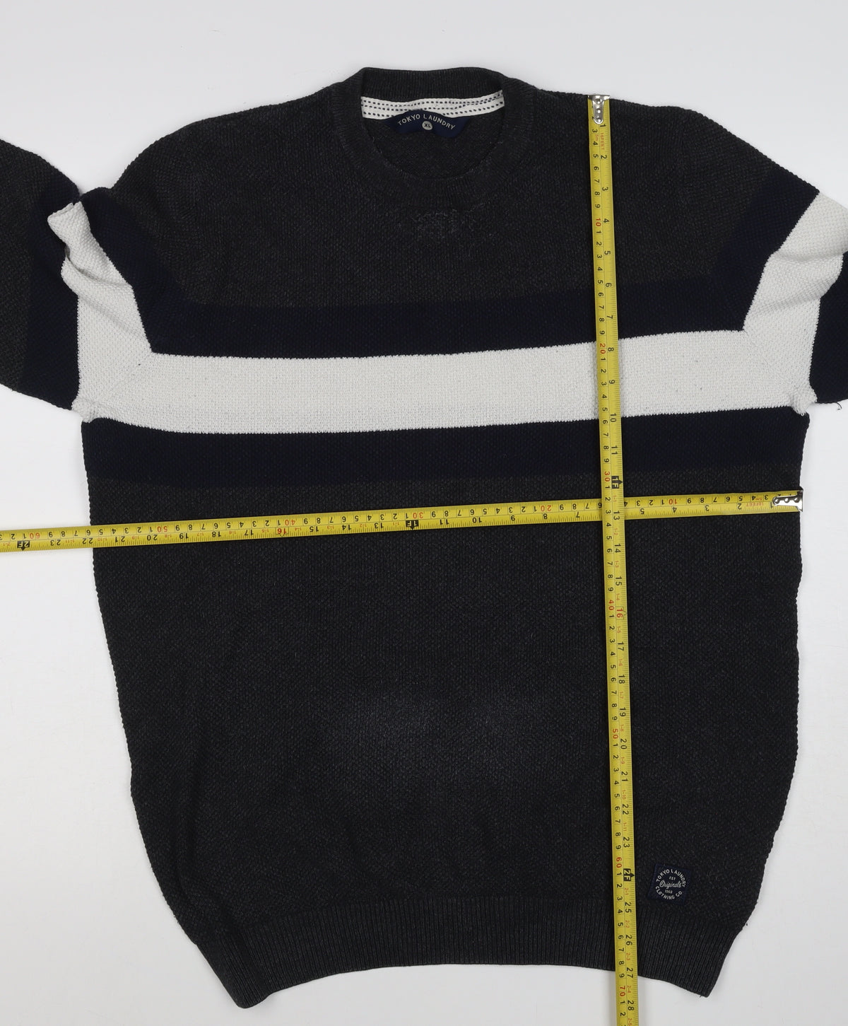 Tokyo Laundry Men’s Black White Stripe Knit Crew Neck Jumper XL