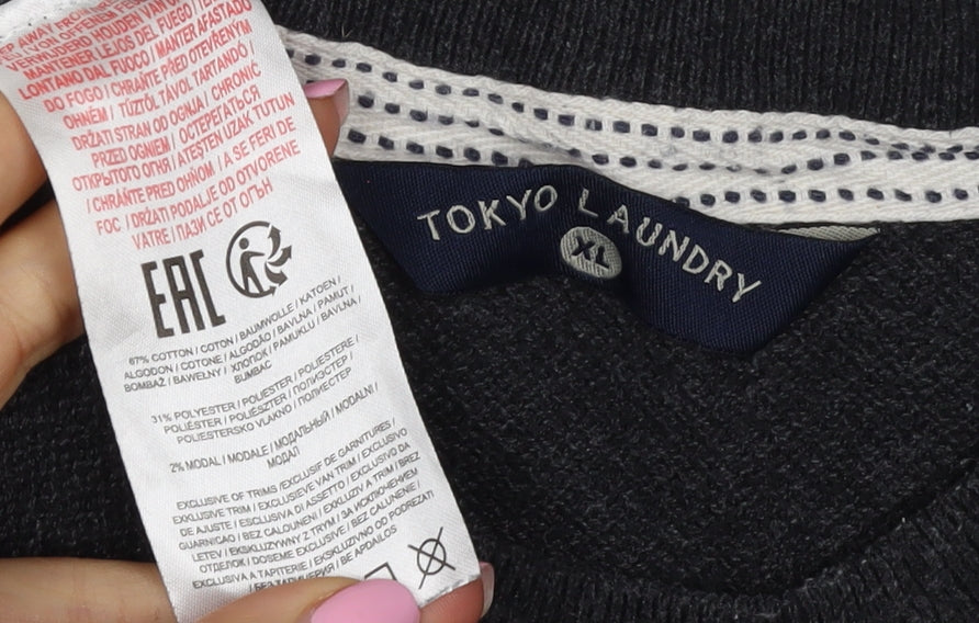 Tokyo Laundry Men’s Black White Stripe Knit Crew Neck Jumper XL