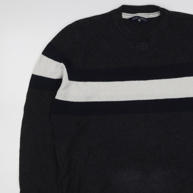 Tokyo Laundry Men’s Black White Stripe Knit Crew Neck Jumper XL
