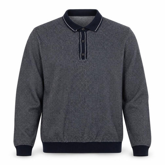 Marks and Spencer Men’s Blue L Cotton Blend Long Sleeve Knit Polo