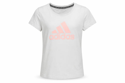 Adidas Girls White Pink Logo Basic T-Shirt UK 11-12 Years 152cm