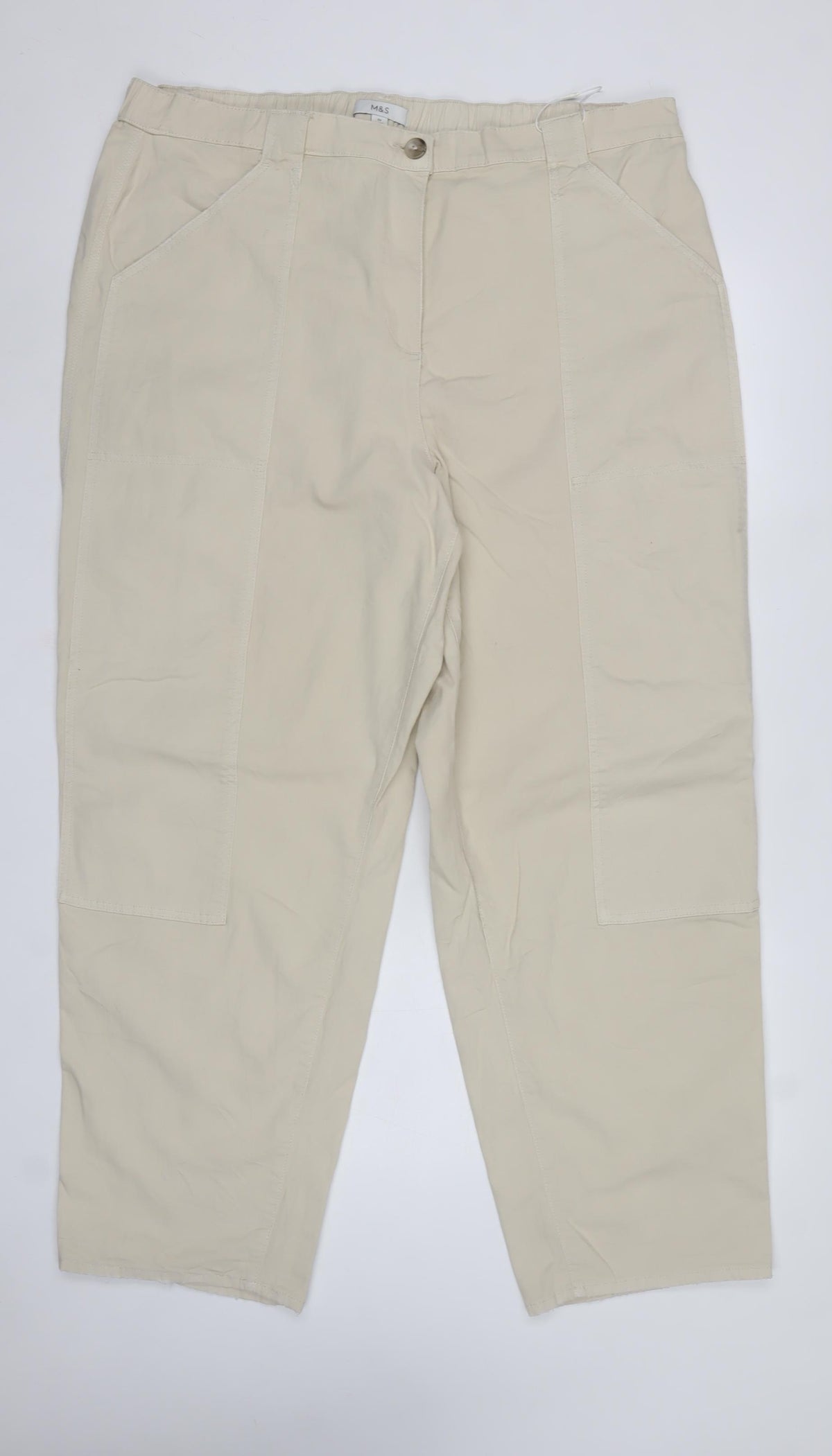 Marks & Spencer Women’s Beige Size 22 Long Cotton Cargo Trousers
