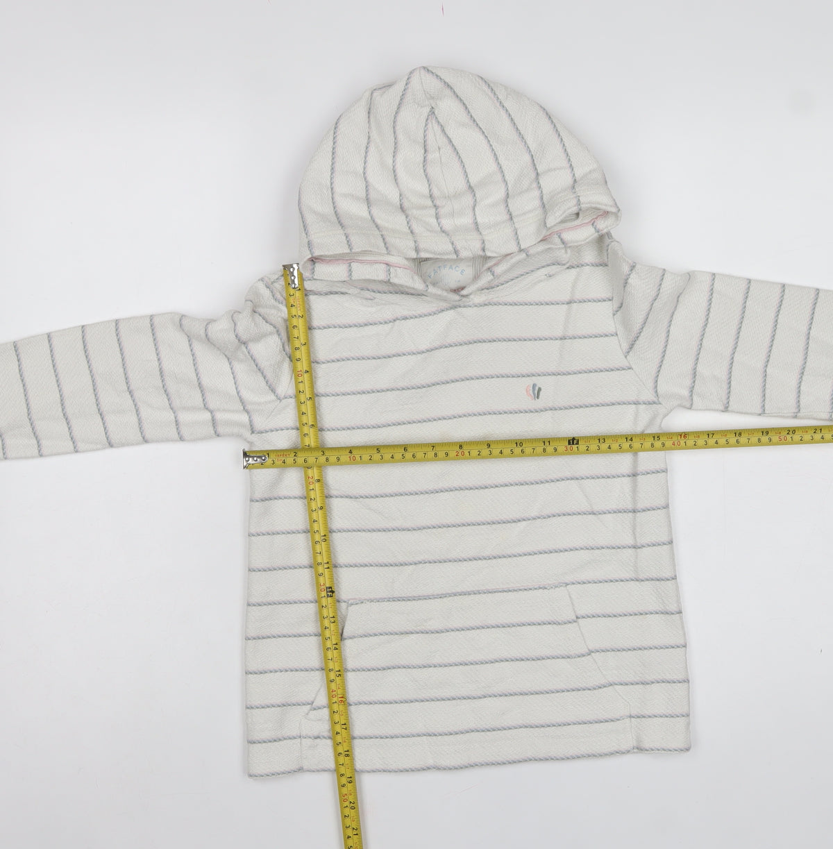 FatFace Girls White Striped Pullover Hoodie Age 9-10 Cotton