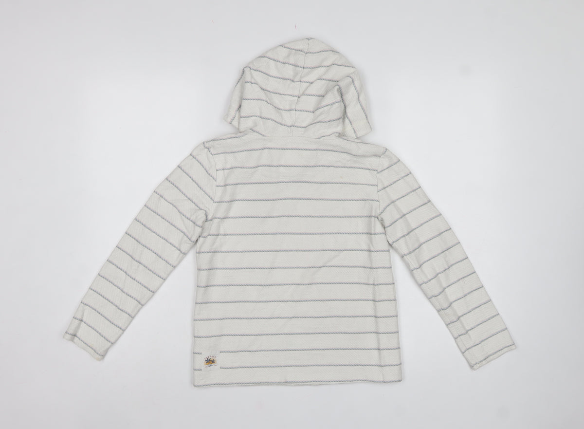 FatFace Girls White Striped Pullover Hoodie Age 9-10 Cotton