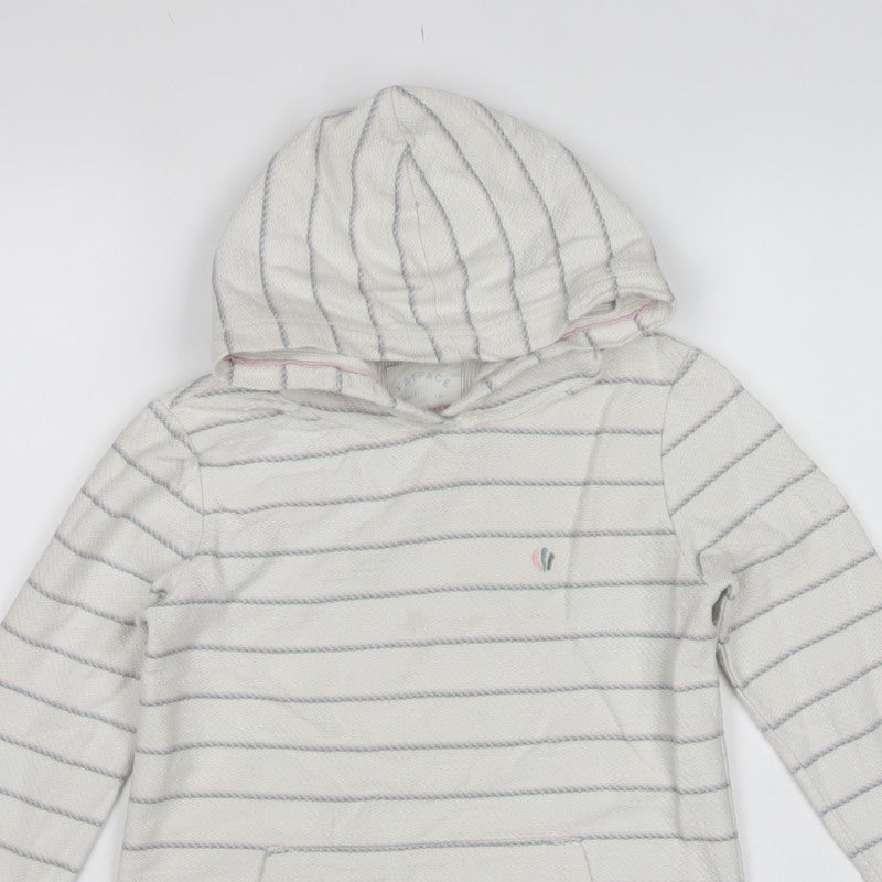 FatFace Girls White Striped Pullover Hoodie Age 9-10 Cotton
