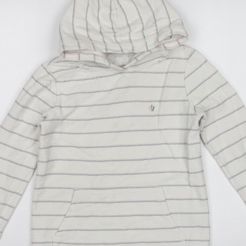FatFace Girls White Striped Pullover Hoodie Age 9-10 Cotton