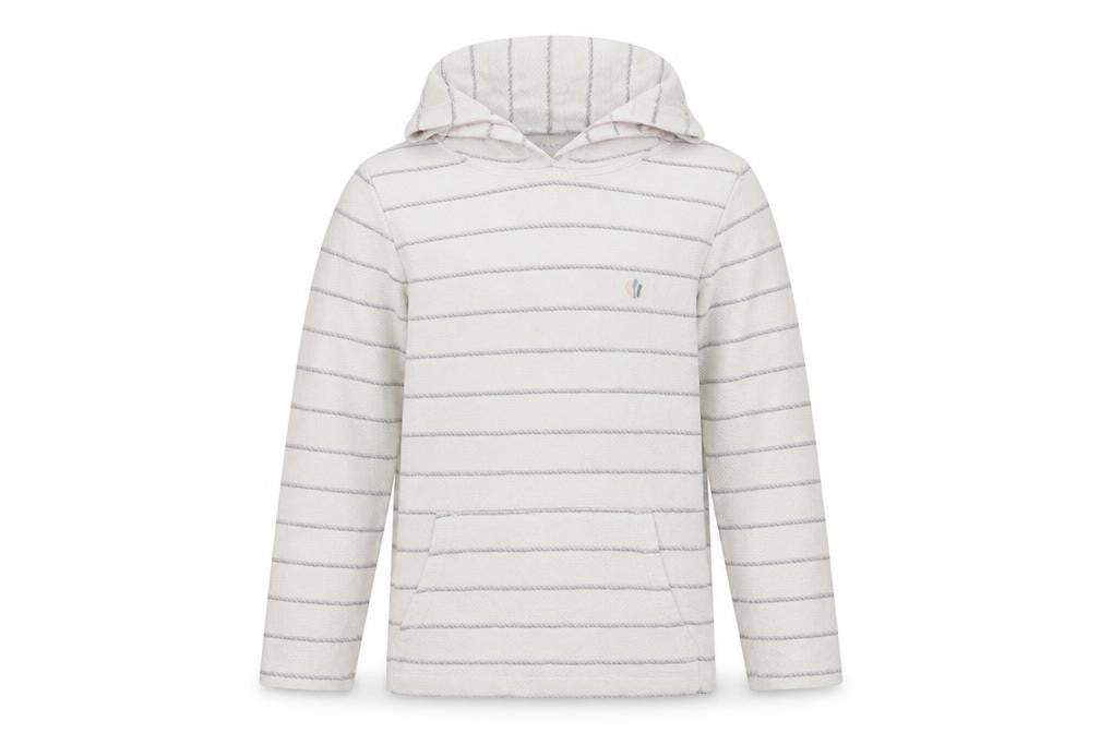 FatFace Girls White Striped Pullover Hoodie Age 9-10 Cotton