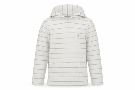FatFace Girls White Striped Pullover Hoodie Age 9-10 Cotton
