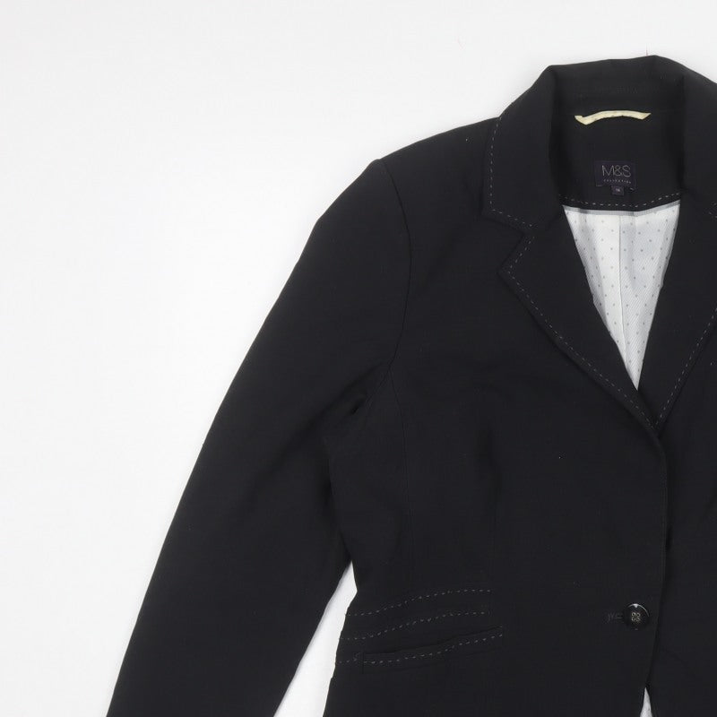 Marks and Spencer Women Black UK 16 Tailored Single-Breasted Blazer