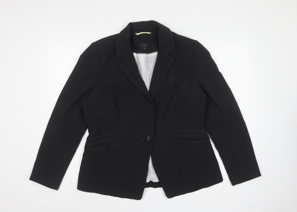 Marks and Spencer Women Black UK 16 Tailored Single-Breasted Blazer