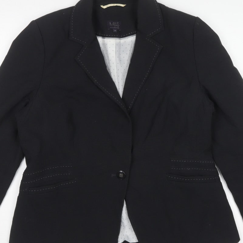 Marks and Spencer Women Black UK 16 Tailored Single-Breasted Blazer